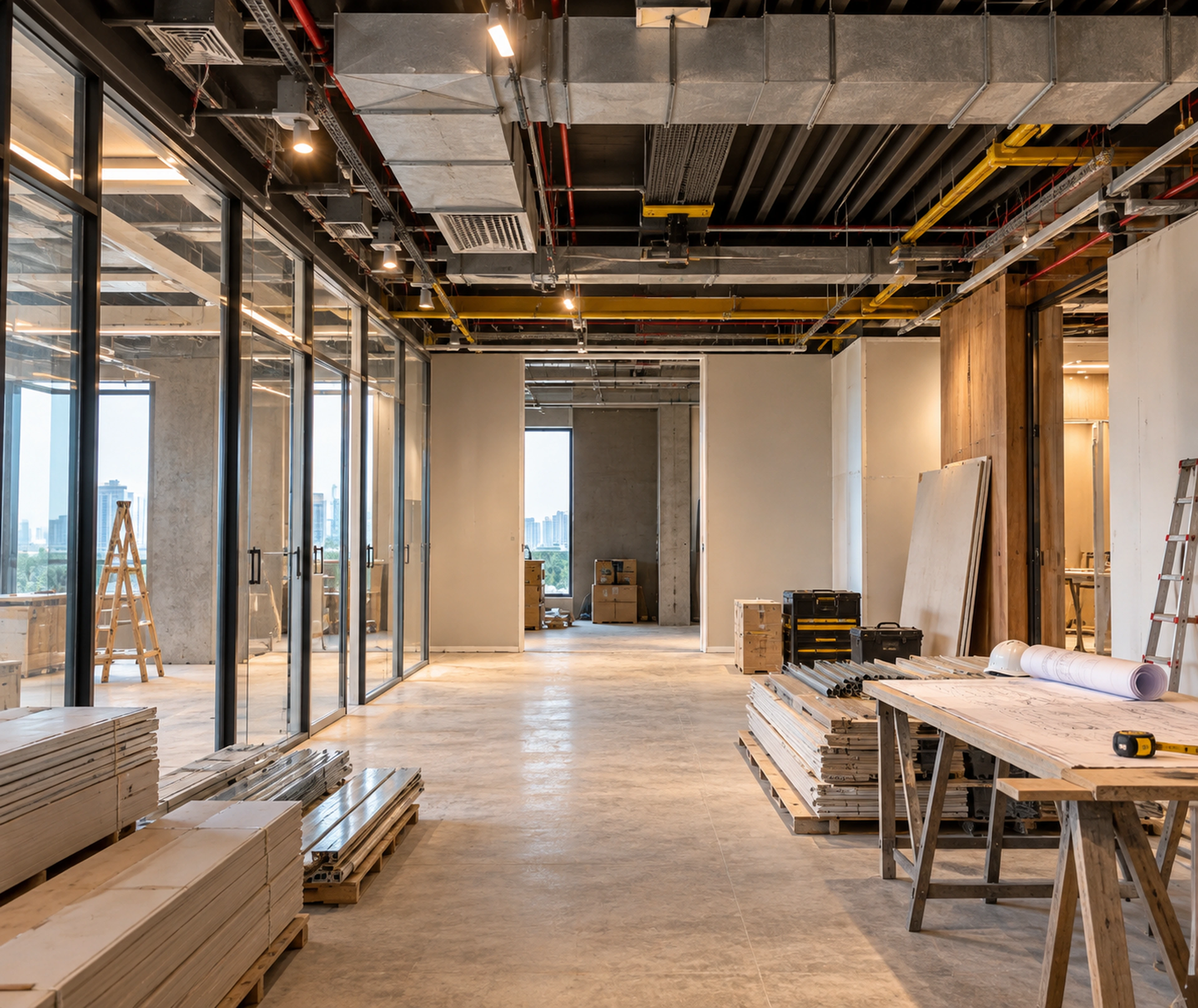 Office interior construction site in progress